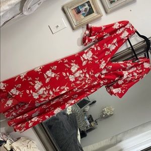Red wrap tie dress maxi long floral NEW showpo